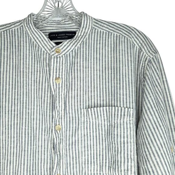 Jack & Jones striped cotton/linen, button-front men's shirt, size Large - Picture 10 of 10